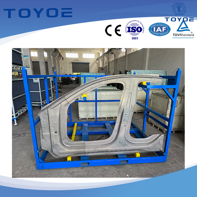 Galvanized Racks with Liners for Car Door Storage.