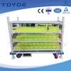 Metal racks feature galvanized surfaces and polyurethane lining.