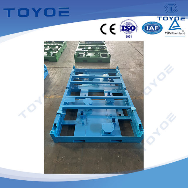 The Blue Foldable, Stackable Rack Is for Car Tire Packaging.