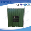 Metal racks with galvanized dust curtains safeguard precision instruments.