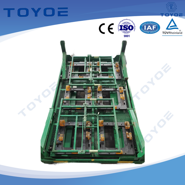 Polyurethane-lined green racks for engine parts.