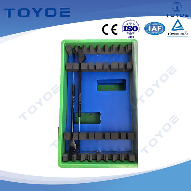 Tailored plastic containers with liners for car spring storage.