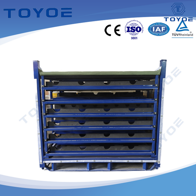Metal racks for shock absorbers, dust-proof and foam-lined.