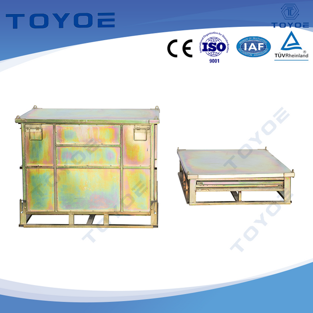 Metal boxes with pallets ease forklift use and long - haul transport.