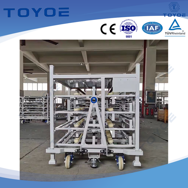 Custom-sized EU-compliant material racks with protective foam lining.