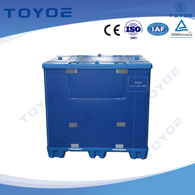 Stackable, waterproof, and flame-resistant pallet boxes safeguard transported goods.