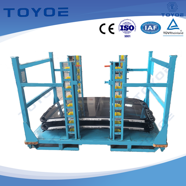 Metal racks are stacked to store car door panels