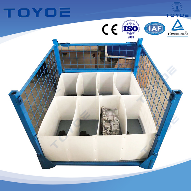 Cloth-lined auto rack secures parts during transit.